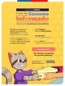 SERNAC INVITA A LA CIUDADANÍA A PARTICIPAR EN SU CURSO ONLINE GRATUITO SOBRE DERECHOS DE LAS PERSONAS CONSUMIDORAS